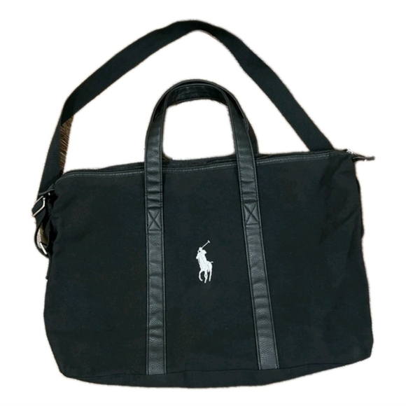 Ralph Lauren Black Duffle Bag w/ Silver Polo Horse Logo Gym/ Travel /Work (NWOT) - Picture 2 of 11